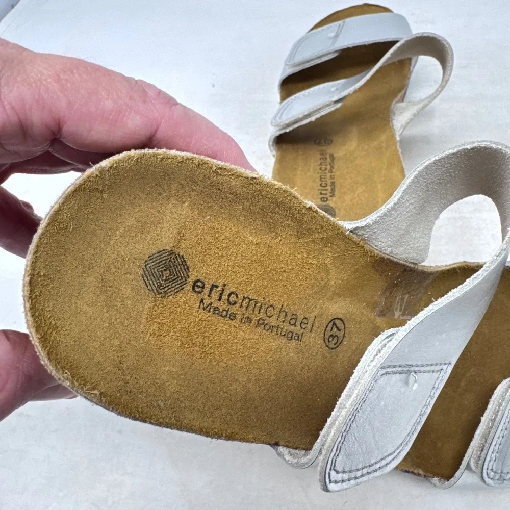 Eric Michael Wedge Sandals Silver 37 Metallic Cork Platform Boho Comfort